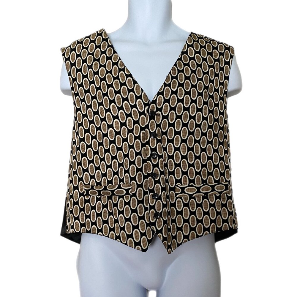Paul Rodon Couture Vintage Multicolor Geometric Print Men’s 100% Silk Vest XL